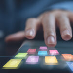 Woman,Using,Smartphone,,Technology,Icons,On,Virtual,Screen,,Digital,Marketing,