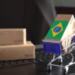Parcel,Boxes,With,A,Flag,Of,Brazil,In,A,Shopping