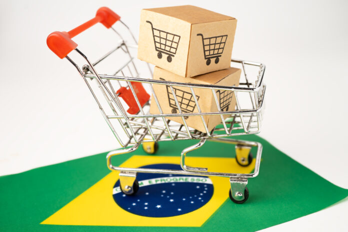 Box,With,Shopping,Cart,Logo,And,Brazil,Flag,,Import,Export
