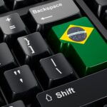 Brazilian,Flag,Painted,On,Computer,Keyboard.,Online,Business,,Education,In