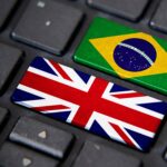 Uk,And,Brazil,Flags,On,Computer,Keyboard.,Relationship,Between,Two